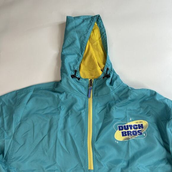 Dutch Bros Coffee Men Jacket M Blue Colorblock Windbreaker Hooded 1/4 Zip - Picture 5 of 9